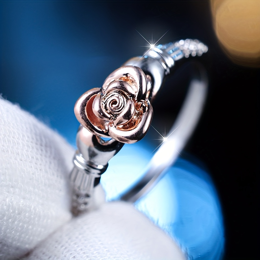 Rose Two-Tone Flower Engagement Ring, Romantic Mother's Day Gift